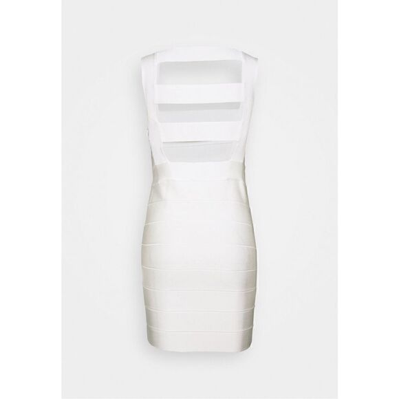 HERVÉ LÉGER White Size M  Icon Bandage Square Neck Cutout Back Mini Dress Bridal - Picture 2 of 12